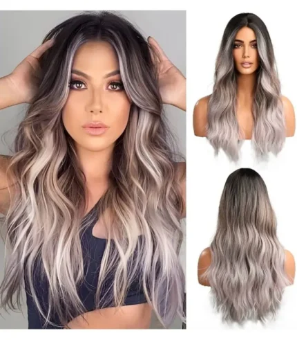 Long Wavy Ombre Black Wig